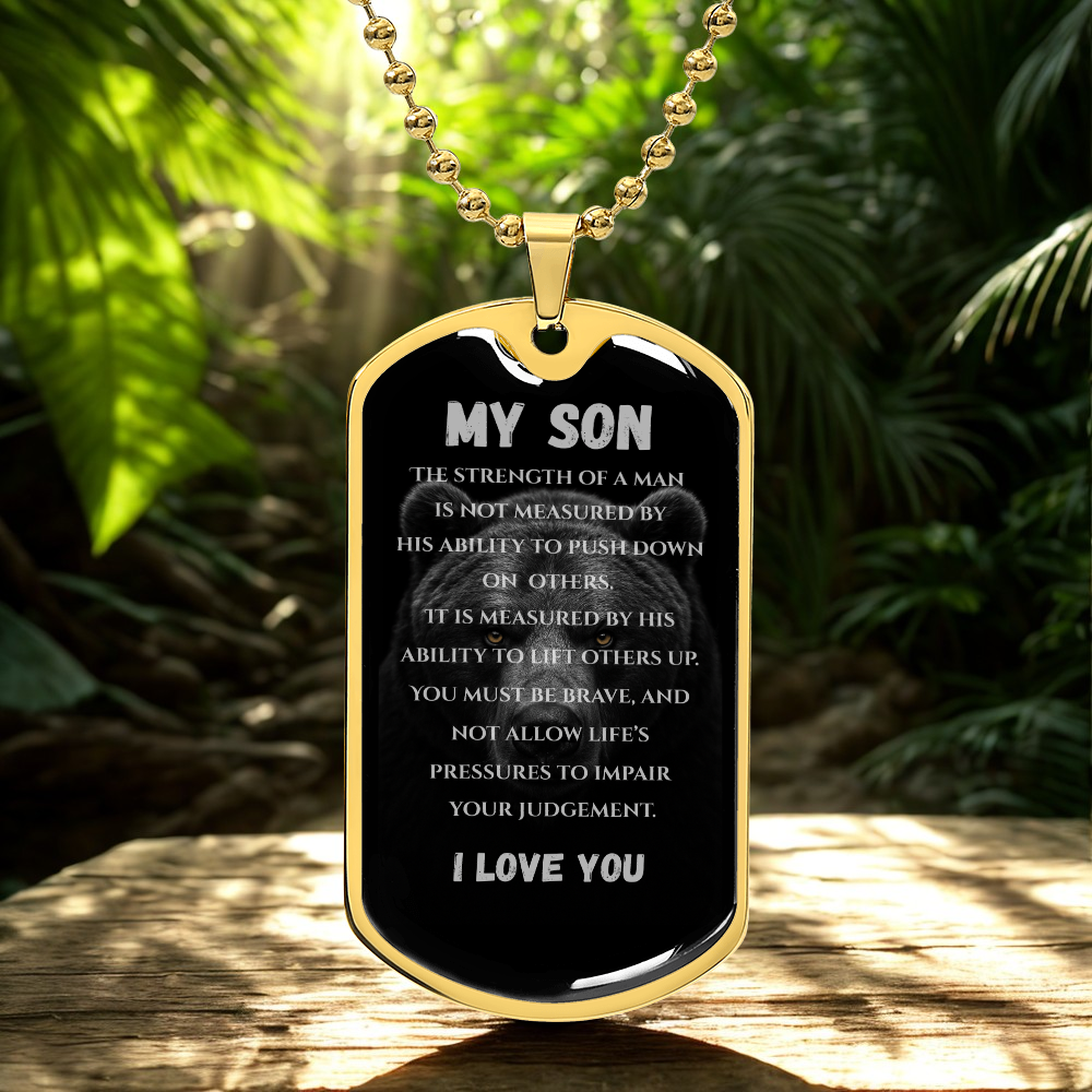 My Strong Son | Luxury Graphic Dog Tag (Grizzly Bear)