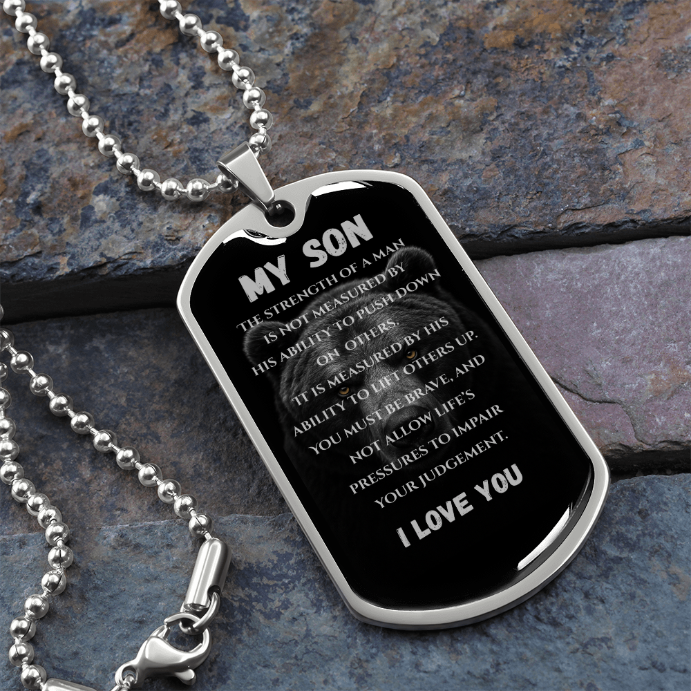 My Strong Son | Luxury Graphic Dog Tag (Grizzly Bear)