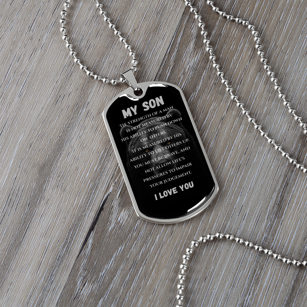 My Strong Son | Luxury Graphic Dog Tag (Grizzly Bear)