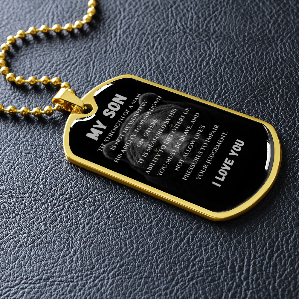 My Strong Son | Luxury Graphic Dog Tag (Grizzly Bear)