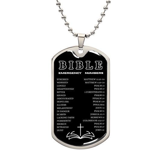 Biblical Emergency Numbers | Dog Tag