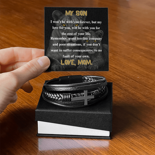 My Son | Cross Leather Bracelet