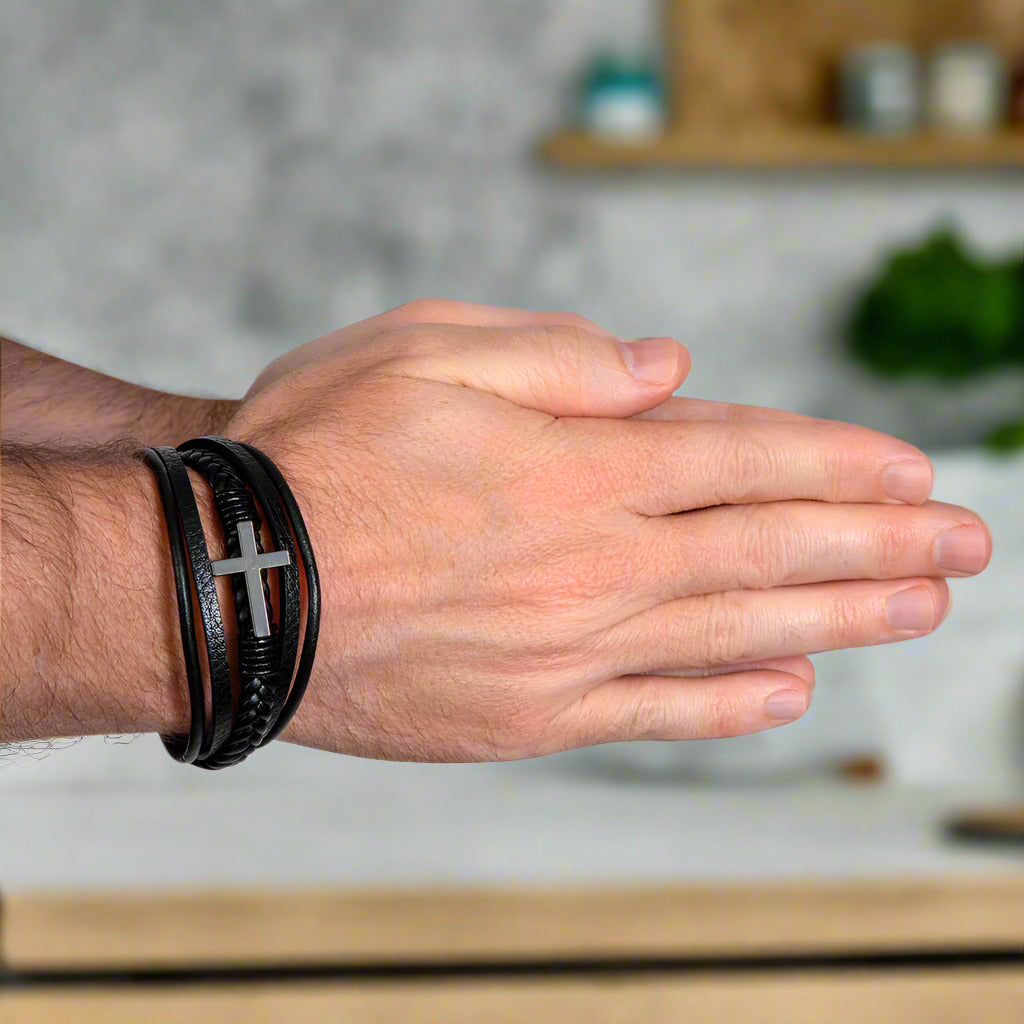 My Son | Cross Leather Bracelet