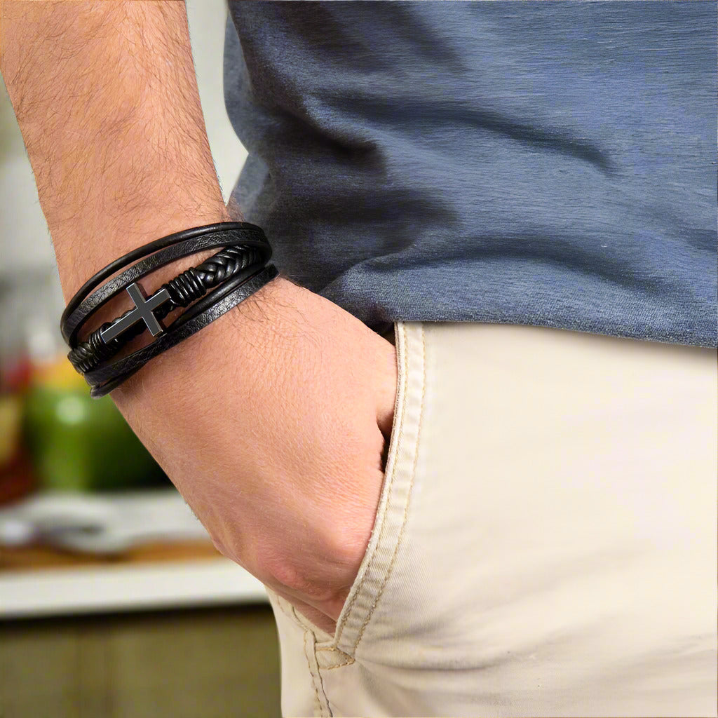 My Son | Cross Leather Bracelet