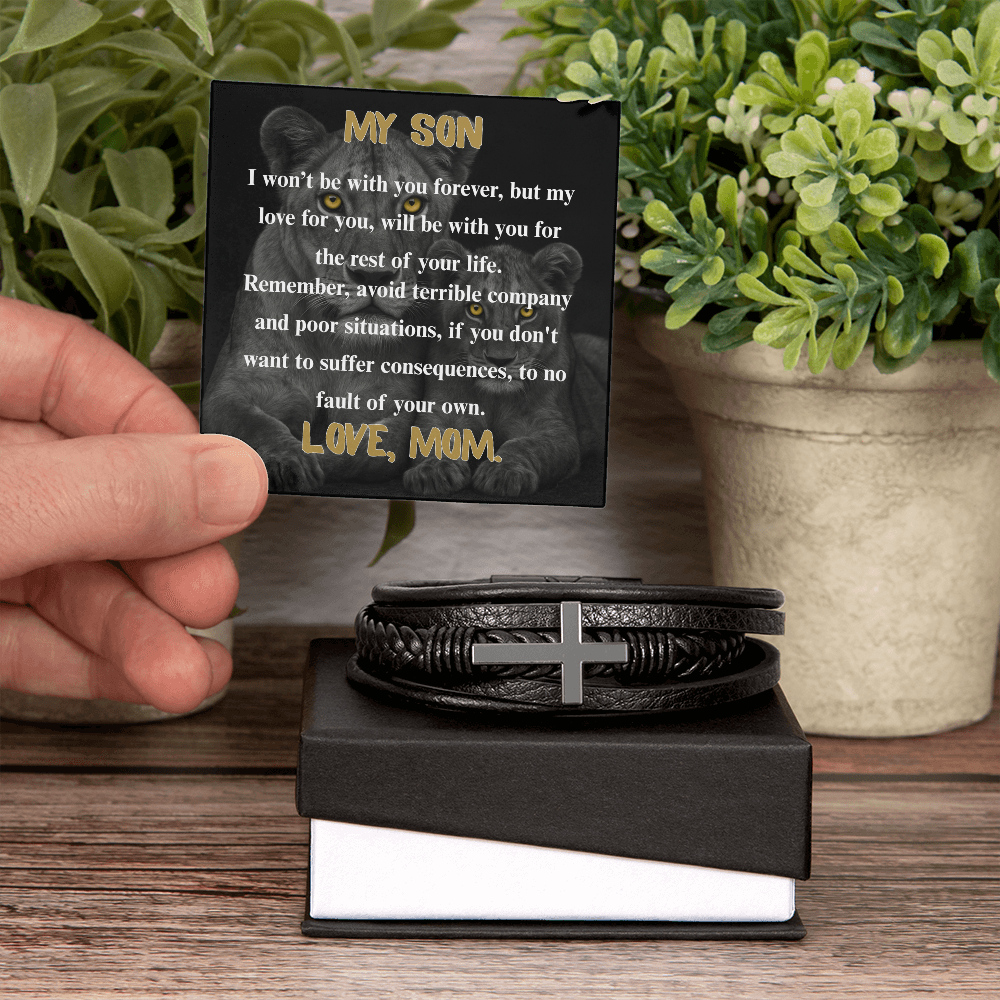 My Son | Cross Leather Bracelet