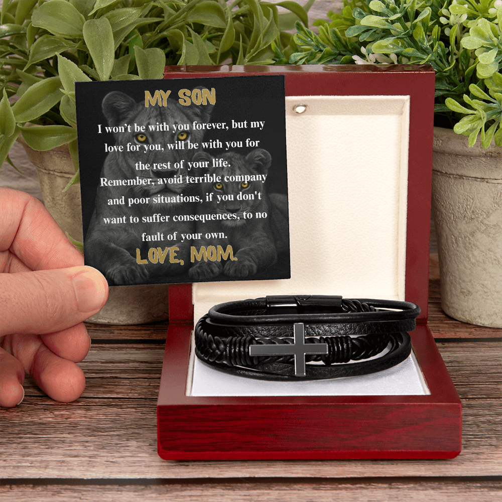 My Son | Cross Leather Bracelet