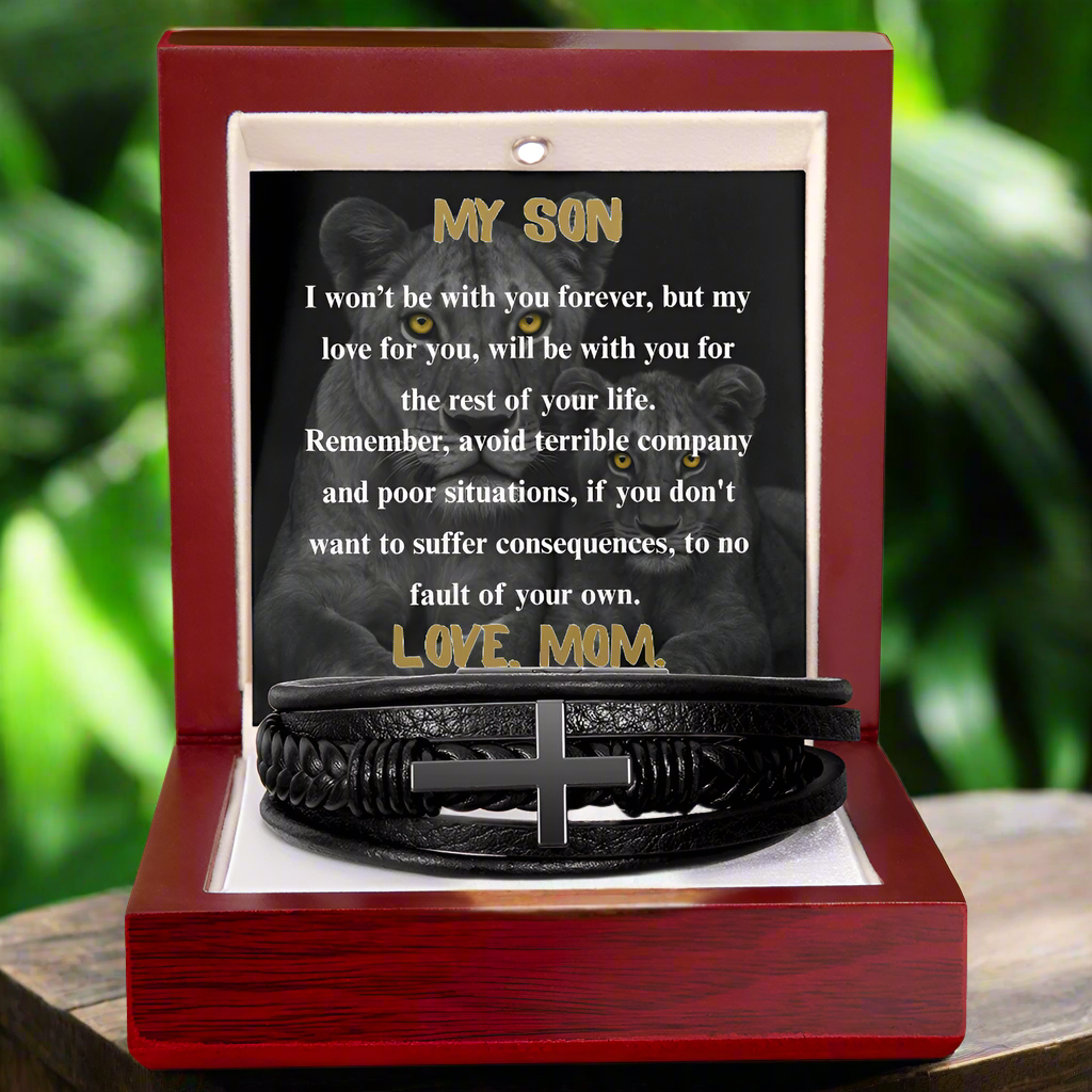 My Son | Cross Leather Bracelet